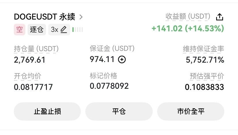 $DOGE 三张单子三种脸色。--马到功成6