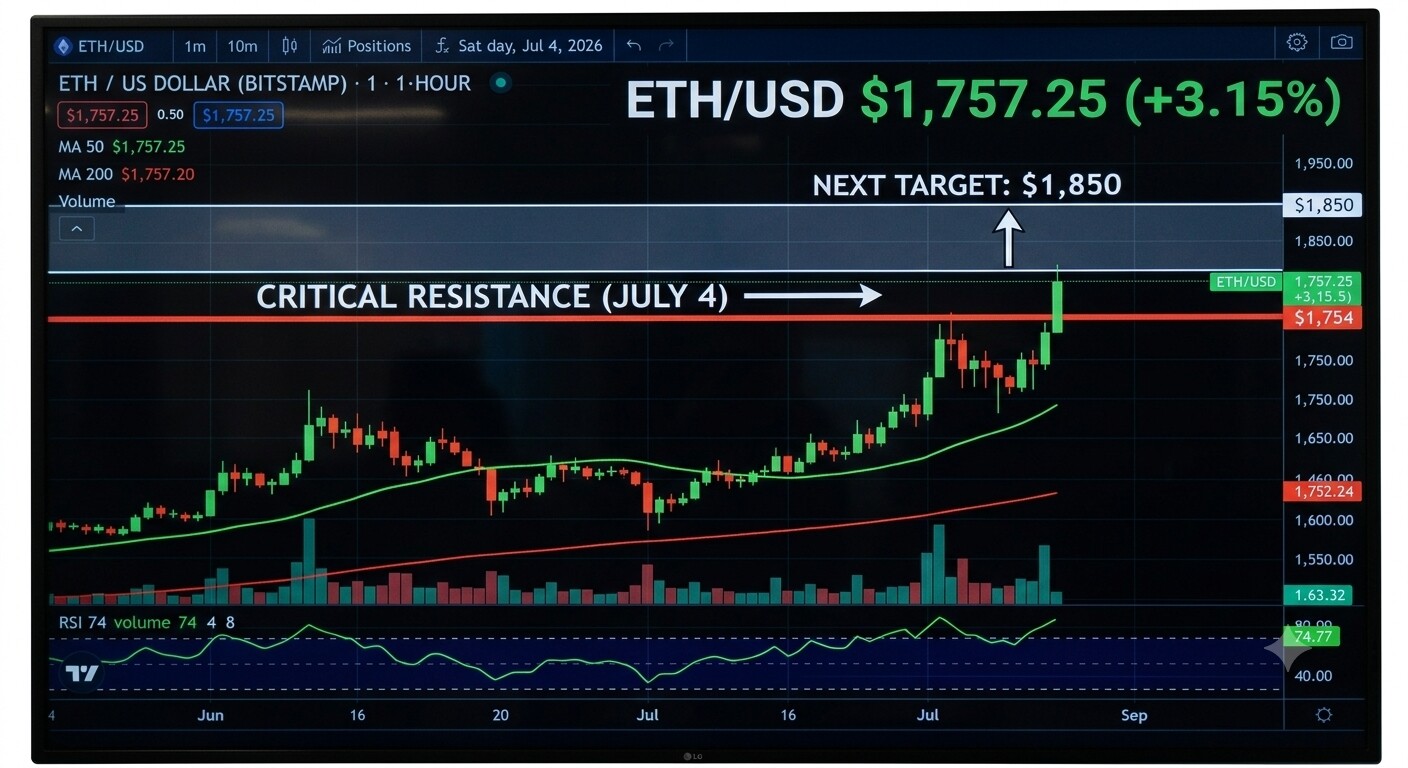 ETH 行情关键决战日：$1754 破位变支撑，是真突破还是诱多？--阿乐oto