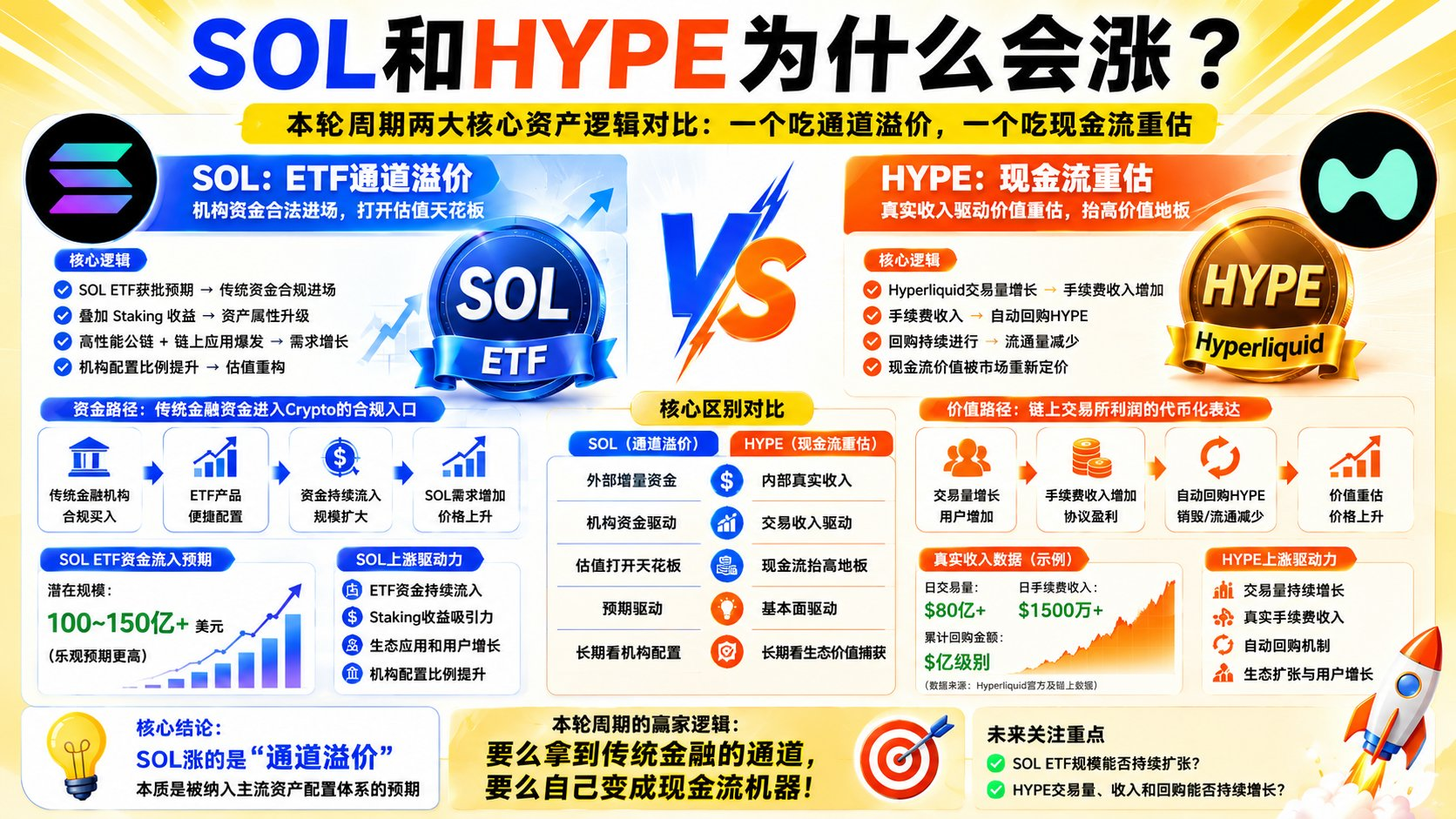 这轮市场最值得研究的两个资产：SOL 和 HYPE。--比特币子棋