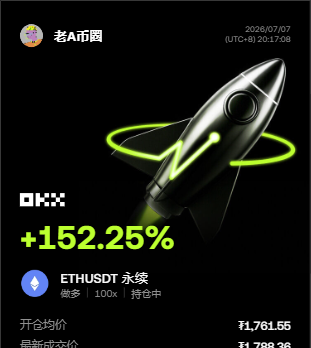 不多说了，这波纯属运气，不敢飘🚀 昨晚睡前看了一眼盘面，$ETH还在底部磨，支撑没破，回踩也能站住，我当时就觉得这位置不能太怂，节奏对了就先上车。--老A币圈