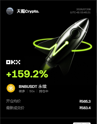 资金推上来那一刻，$BNB的多头味道就出来了。--天赐Crypto.