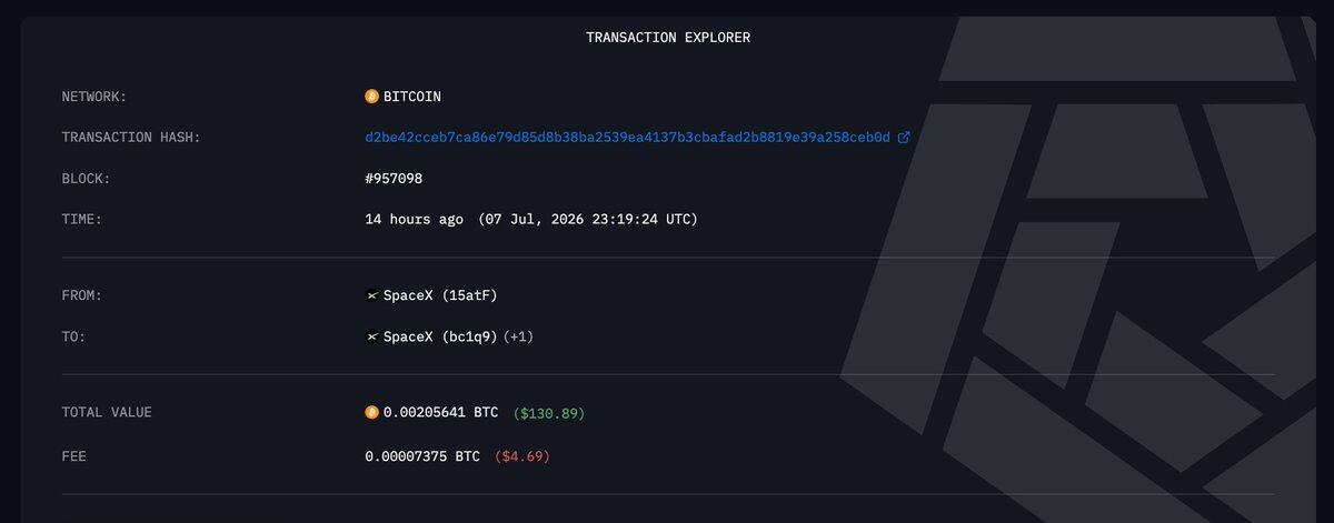 spacex 把链上的BTC 做了小额转账测试--币圈老司机🤪