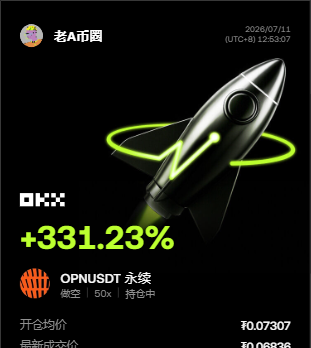 这一段空单终于走出来了，$OPN高位承压那一下，我就觉得不对劲。--老A币圈